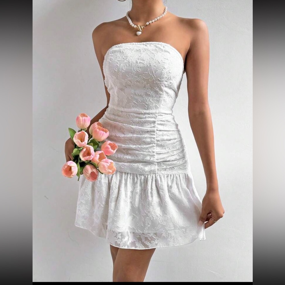 White strapless short dress rushed